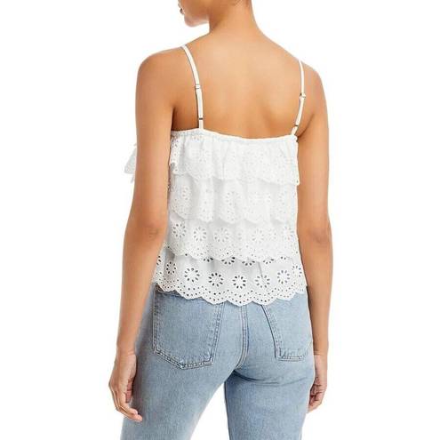 AQUA  Eyelet Tiered Tank Top Womens White Spaghetti Straps Layered Size Medium