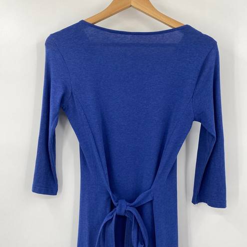 Kuhl  Organic Cotton Jersey Knit Salza Dress Ruched Bodice Tie Belt V Neck Blue S