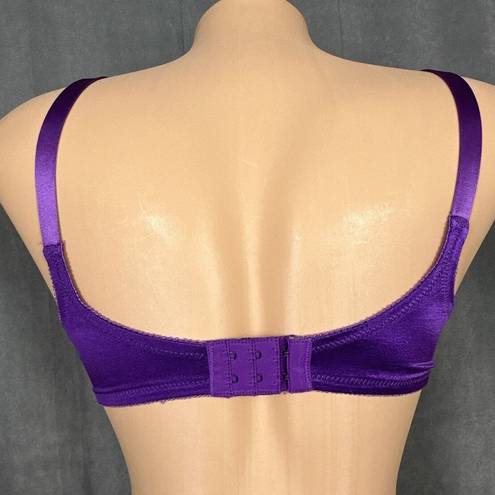 Second Skin Vintage Lilyette Bra 34C  Satin Sheer Lace Purple Unlined 878 USA