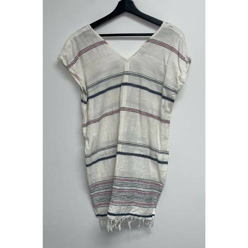 Maison Scotch  Womens Beach Cover Up White Size XS 4 Fringe Striped Blue Pink