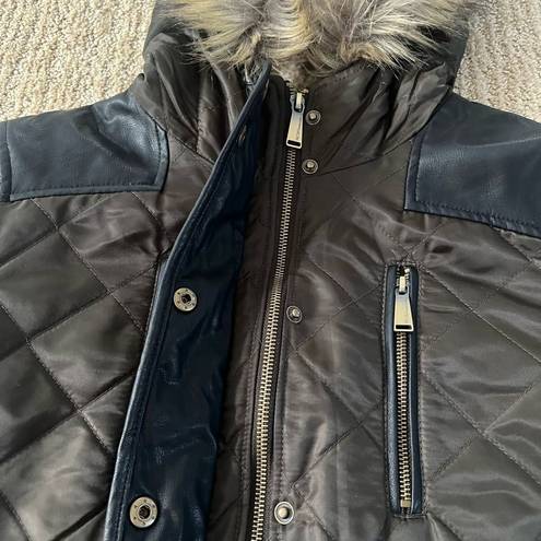 BCBGeneration  Dark Olive Quilted Winter Coat with Furry Hood