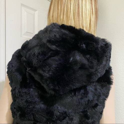 ANGL  Black 100% Fur Sleeveless Hooded Coat Size S