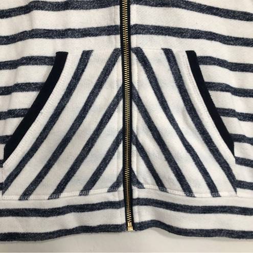 Jones New York  SIGNATURE COTTON BLEND BLUE & WHITE STRIPED ZIP UP HOODIE SWEATER