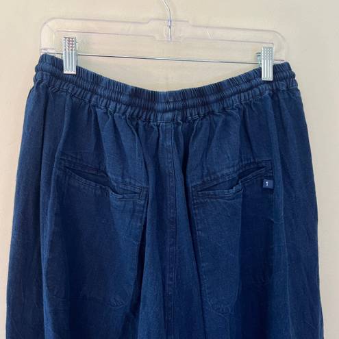 Pilcro Anthropologie Linen Cotton Drapey Pull On Harem Pants Dark Navy Blue