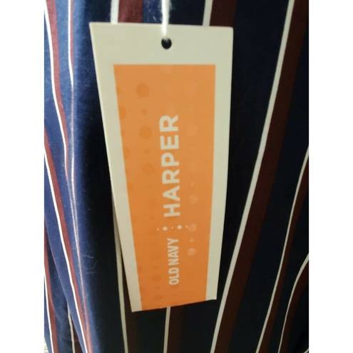 Harper  Women's Blue Striped Cotton Straight Legs Mid Rise Standard Dress Pant