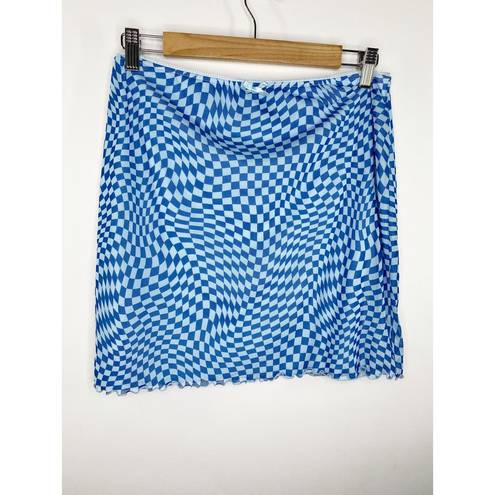 Wild Fable  Blue Checkered Mesh Bodycon Mini Skirt Women's Size Large L NWOT