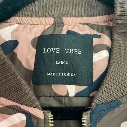 Love Tree  pink brown camo long bomber jacket size large