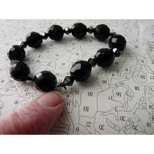 Onyx Vintage Style Jet Black  Beads Black Hematite Faceted Spacers Bracelet