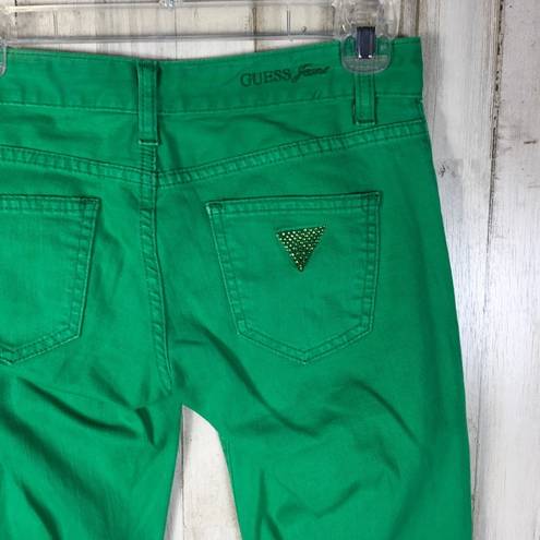 Guess  Skinny Ankle Zipper Jeans Green Bling Pants