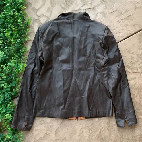 Vera Pelle  Italy Genuine Leather Zip Moto Jacket Dark Brown Tan Size IT 44 US 10