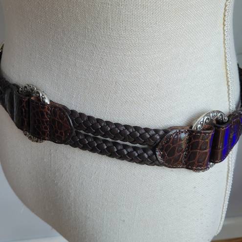 Brighton , New, Leather Stretch Brown Braided O-Ring Concho Belt, Size 34