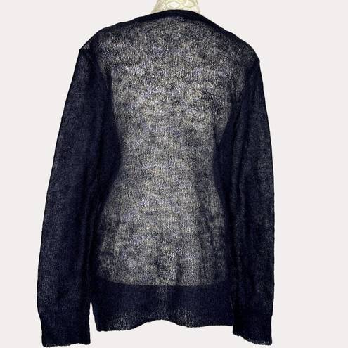 J.Jill  Mohair Wool Blend Cardigan Sweater V Neck Button Sheer Black M bv