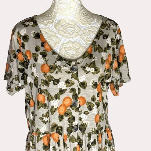 Blossom Dip Dress Organic Cotton Orange  Floral Print Pockets Gray S