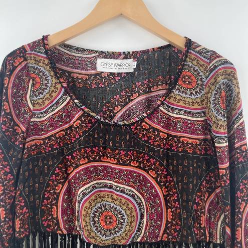 Gypsy Warrior  Top Size Medium Fringe Long Sleeve Crop Boho Bohemian Cropped