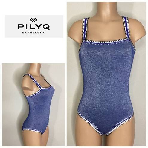 PilyQ New.  Platinum silver blue crochet one piece. Size small. Retails $168