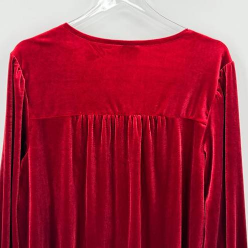 Wonderly  red crush velvet ruched faux wrap long sleeve blouse 1X