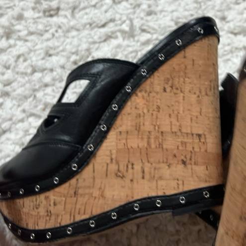 Jessica Simpson  Kayla Platform Wedge Sandals Open Toe Black Leather 9.5 Slip On