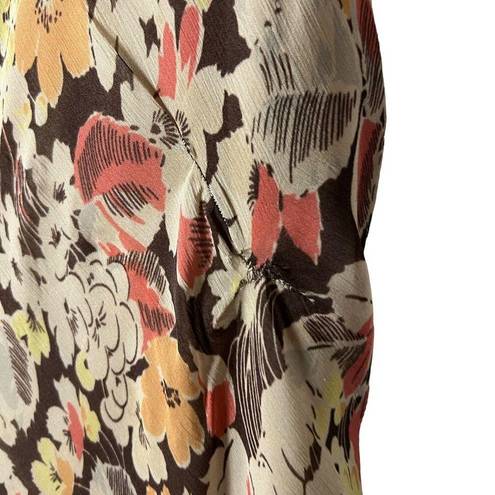 Polo  Ralph Lauren Brown Cream Floral Print Chiffon High Waist Midi Skirt Size 4