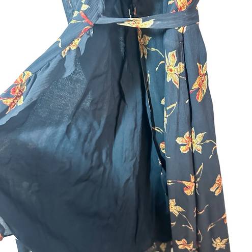 Paige  Promenade Silk Wrap Dress Black Floral Size Small Hi Low Hem