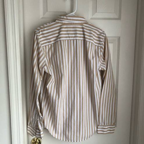 Abercrombie & Fitch Abercrombie Striped Button Down Shirt Tan and White