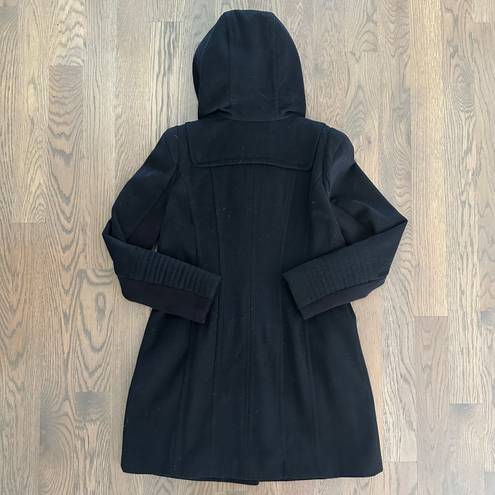 BCBGMAXAZRIA Samantha Black Wool Toggle Hooded Coat in Black Size Large