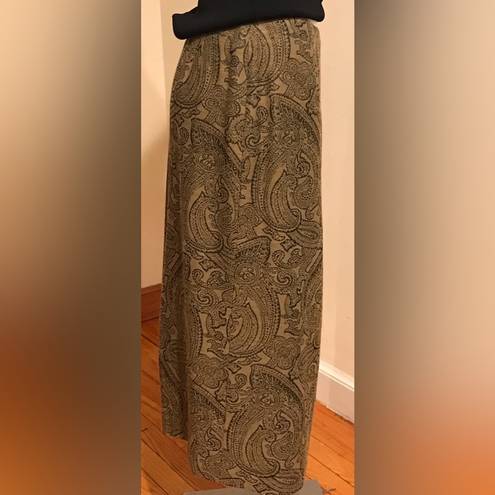 Talbots Maxi Rap Skirt  Tan & Black Brocade Designs Print Vintage SZ 10