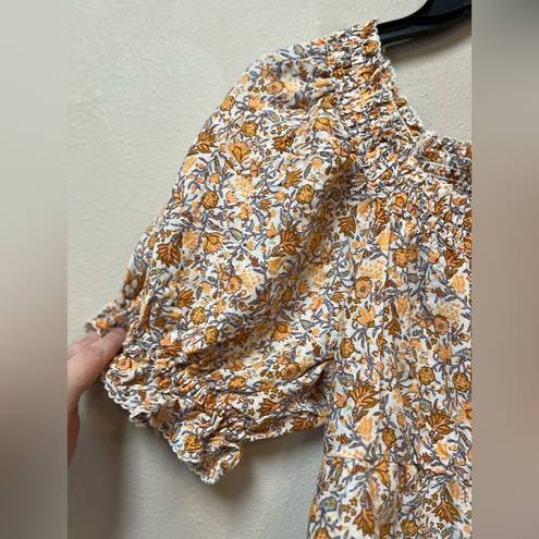 Old Navy  Women’s Puff-Sleeve Square-Neck Orange Floral Babydoll Blouse Medium