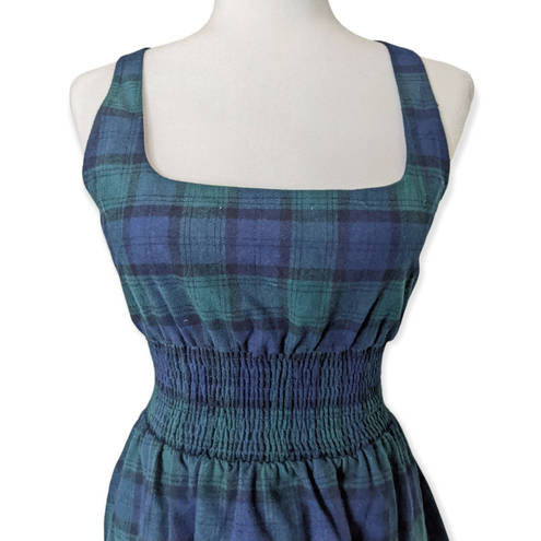 Hill House Cher Stewart Plaid Mini Dress Blue Green Size Medium