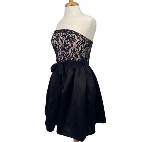 Shoshanna  Lace Satin Fit & Flare Mini Dress Strapless Black Ivory Womens 10