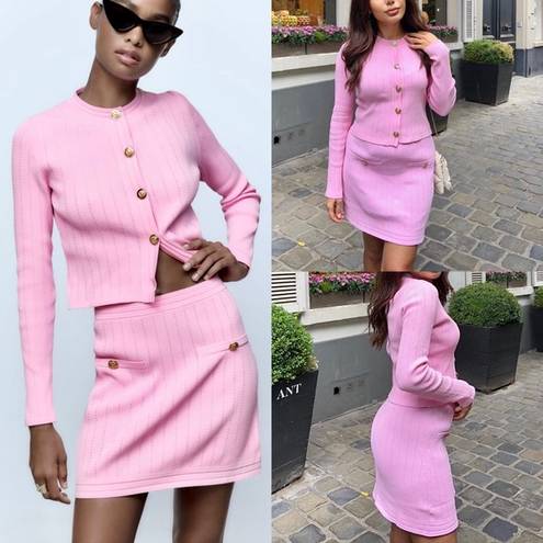 ZARA NWT pink coord matching 2 piece skirt and button cardigan set