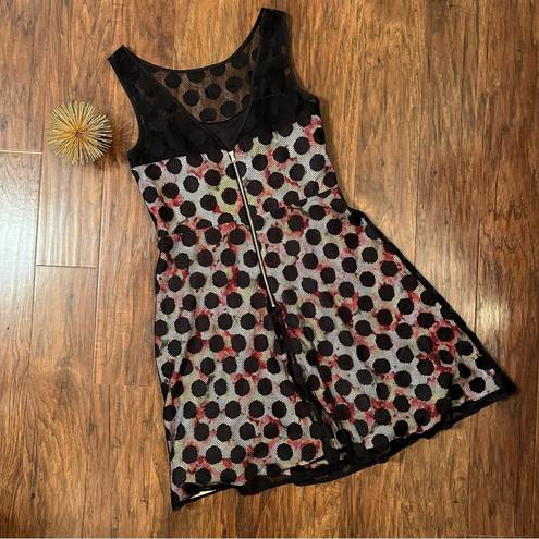 Betsey Johnson  Polka Dot Illusion Skater Dress Floral Size 6