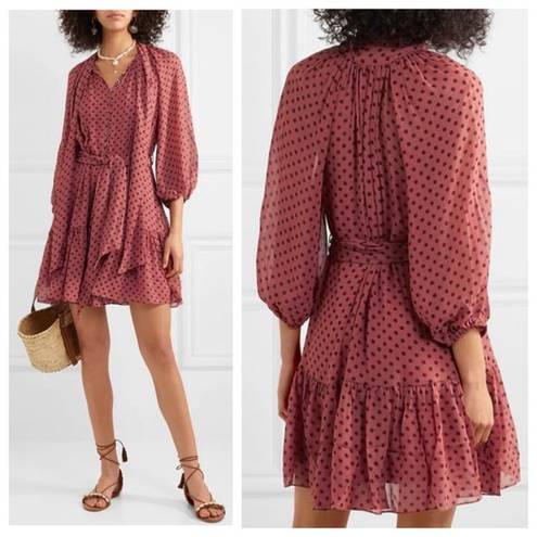 Zimmermann  Polka Dot Bow Chiffon Mini Dress in Burgundy