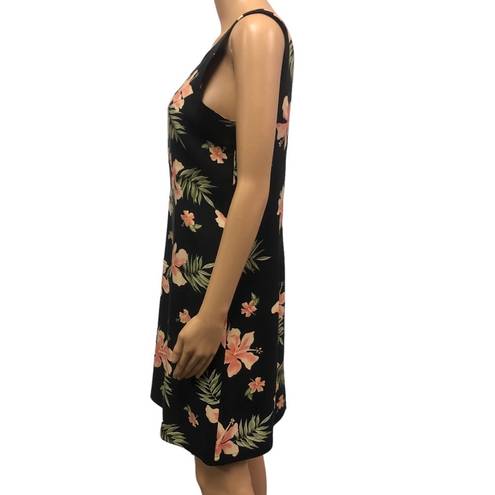 The Moon Vintage Pineapple Silk Black Hawaiian Floral Zip Sleeveless Dress Medium