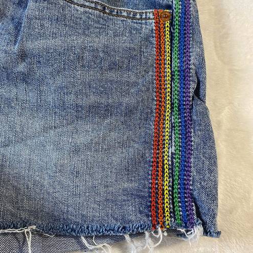 Gap  + Pride Sz 29 Regular 3" Embroidered Denim Shorts Rainbow Mid Rise