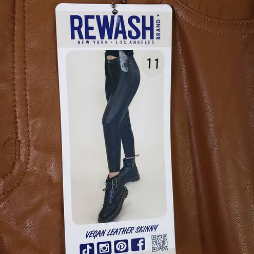 REWASH  Juniors' 11 Light Brown High Rise Vegan Leather Skinny Pants Cropped