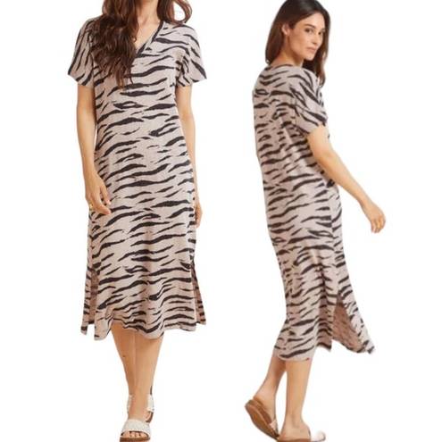 Rails  Ren V Neck Midi T Shirt Dress Tiger Animal Print Cotton Tan Black Womens M