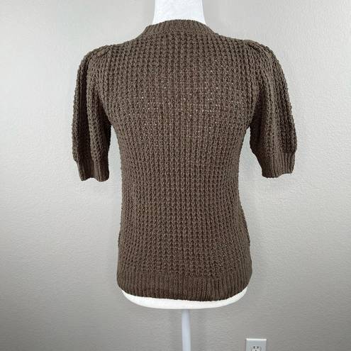 Michael Stars  Astrid Dolma Pullover Open Knit Short Sleeve Sweater Brown Small