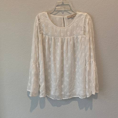 The Loft  Dainty Embroidered Bell Sleeve Blouse size XS 