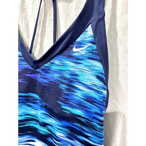 Nike  Women's Blue Blur Abstract V-neck Tankini Top Sz M