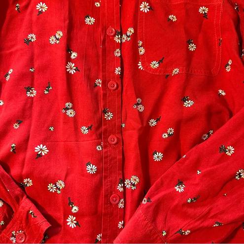 BeachLunchLounge  women's medium red floral button down long sleeve blouse