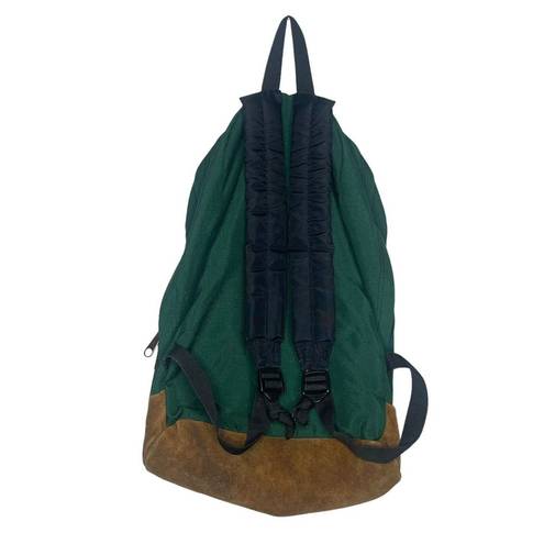 Jansport Vintage 90's  Leather Suede Bottom Backpack- Green Floral Embroidered