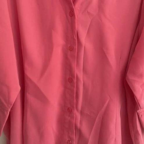 Blair  Pink 1/2 Sleeve Collared V Neck Button Down Blouse Semi Sheer