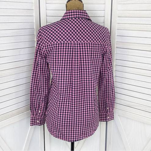 Prince And Fox  Gingham Check Button Front Oxford Shirt Pink Blue Medium