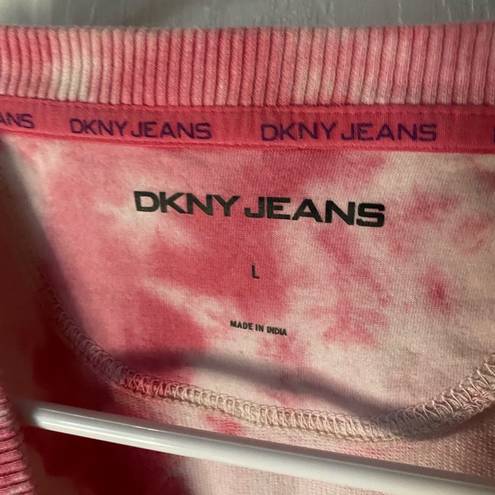 DKNY Jeans Pink and White Water Color Acid Wash 100% Cotton Sweater