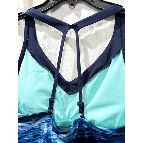 Nike  Women's Blue Blur Abstract V-neck Tankini Top Sz M