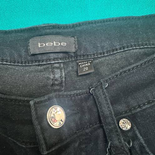 Bebe  super short black jean shorts 28 Rhinestone Logo Butt