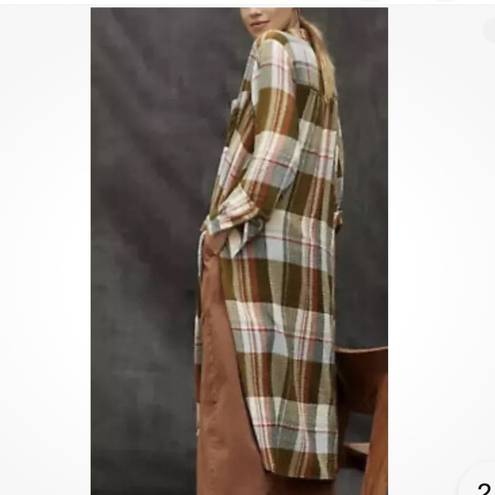 Pilcro  Anthropologie long viscose tunic button down plaid shirt dress with slit