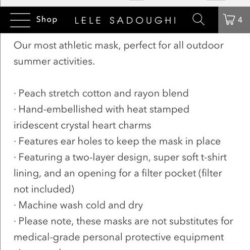 Lele Sadoughi  Peach Iridescent Heart Studded Gaiter Face Mask NEW