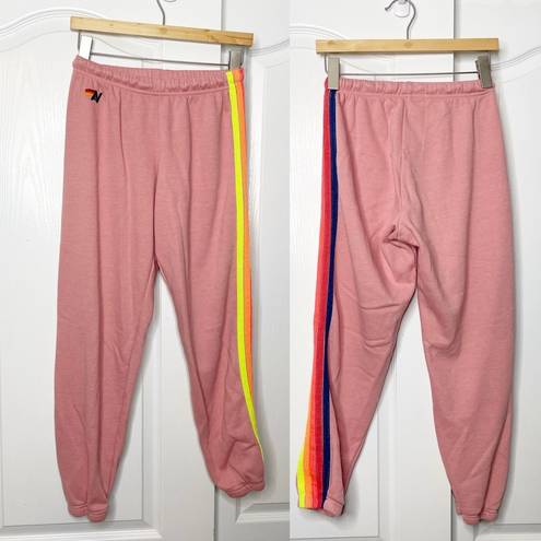 Aviator Nation  6 Stripe Sweatpants in Pink/Serape Rainbow Size Small