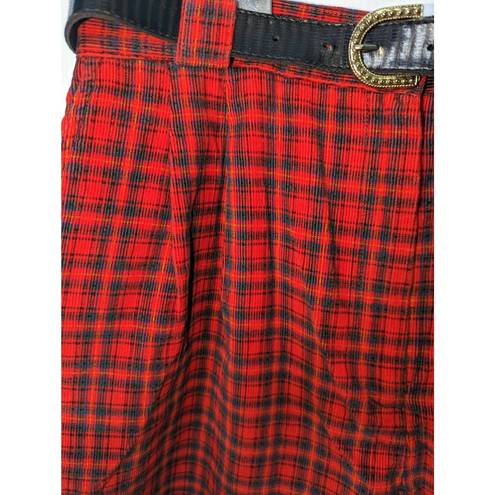 Counterparts Vintage 90's  Plaid Corduroy Bermuda Shorts Pleated Belted Red Blue